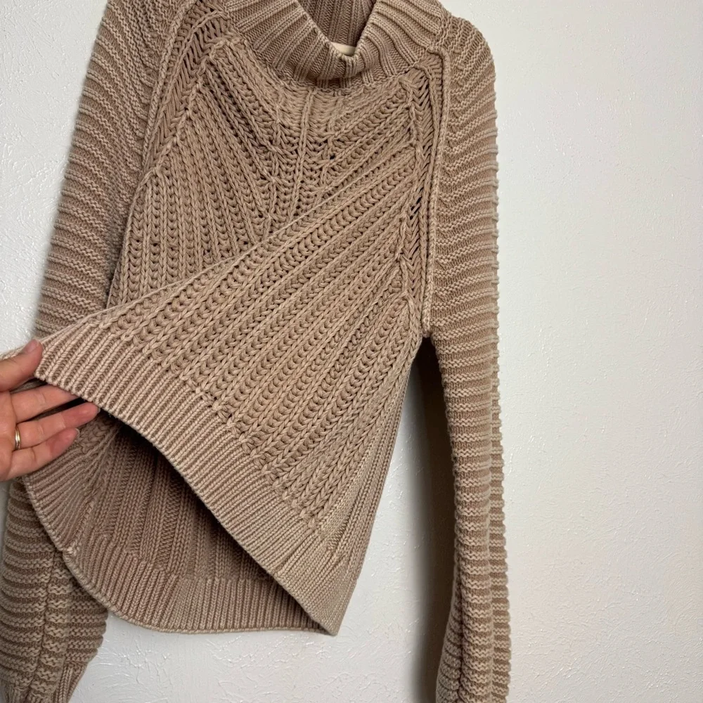 Free People Fisherman Chunky‎ Sand Tan Knit Cowl Neck Sweater